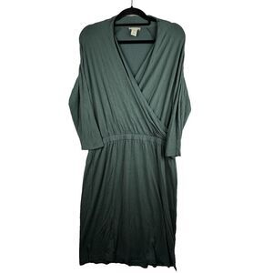 White + Warren Jersey Knit Midi Wrap Dress Sz M Moss Green Lagenlook Minimalist